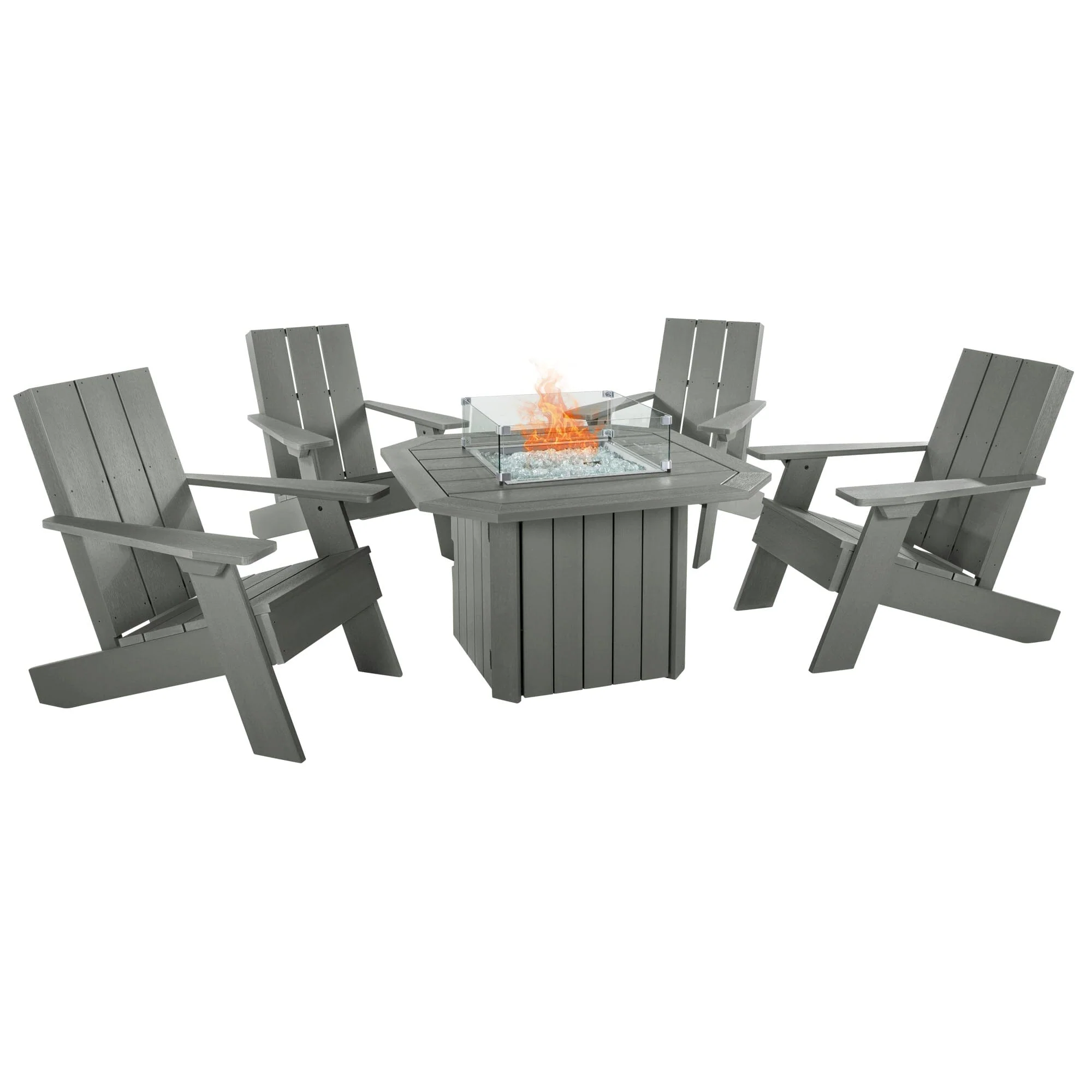 Italica Modern Adirondack 5-Piece Conversation Set with Fire Pit Table - Image 11