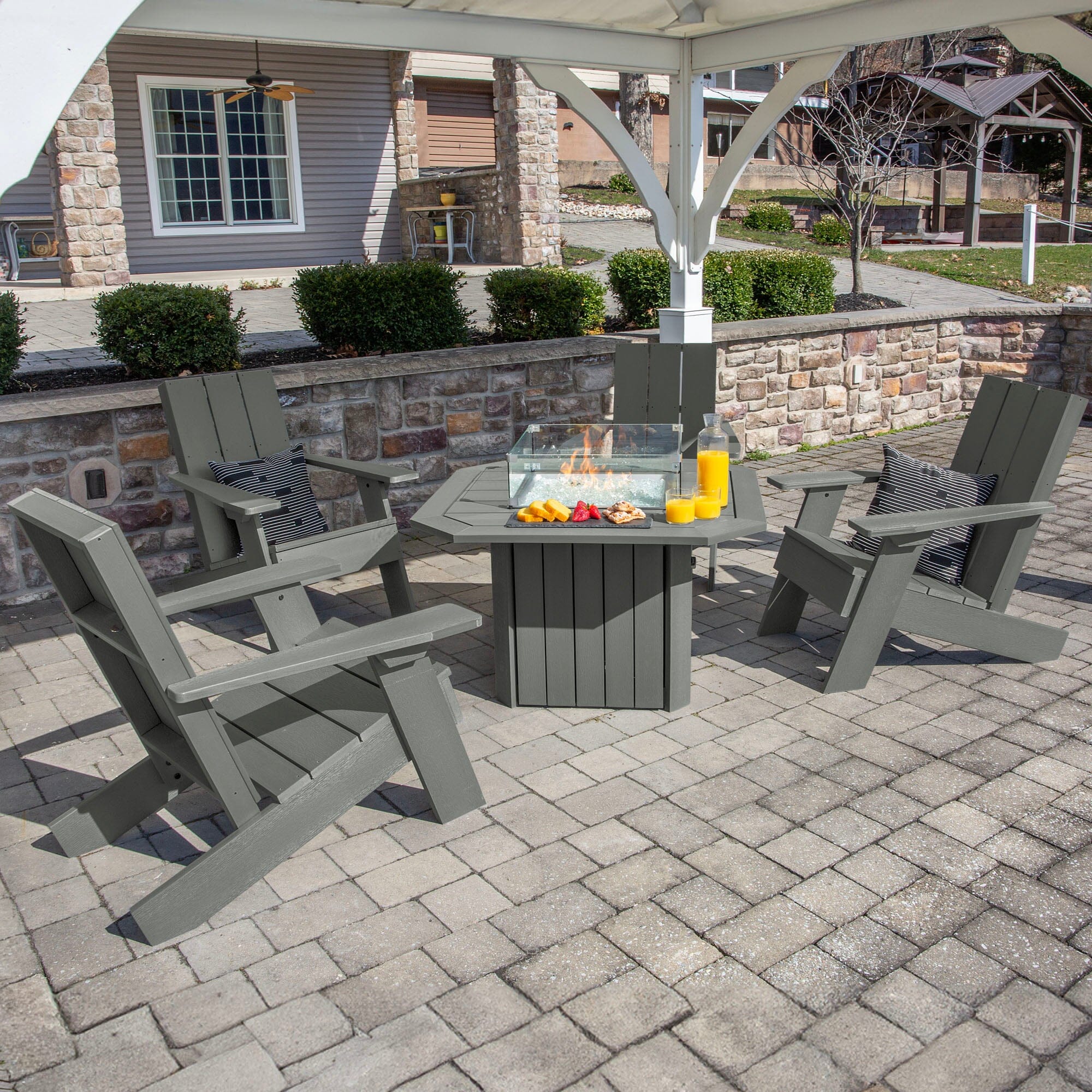 Italica Modern Adirondack 5-Piece Conversation Set with Fire Pit Table - Image 12