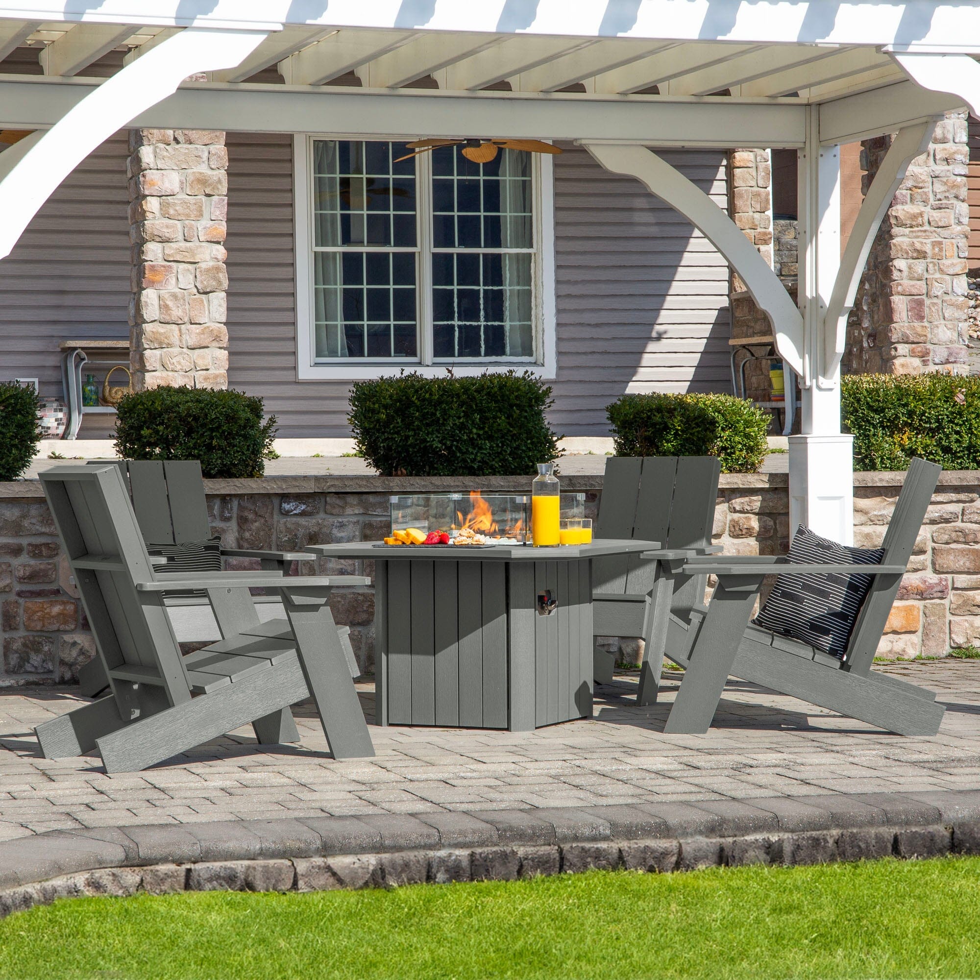 Italica Modern Adirondack 5-Piece Conversation Set with Fire Pit Table - Image 13