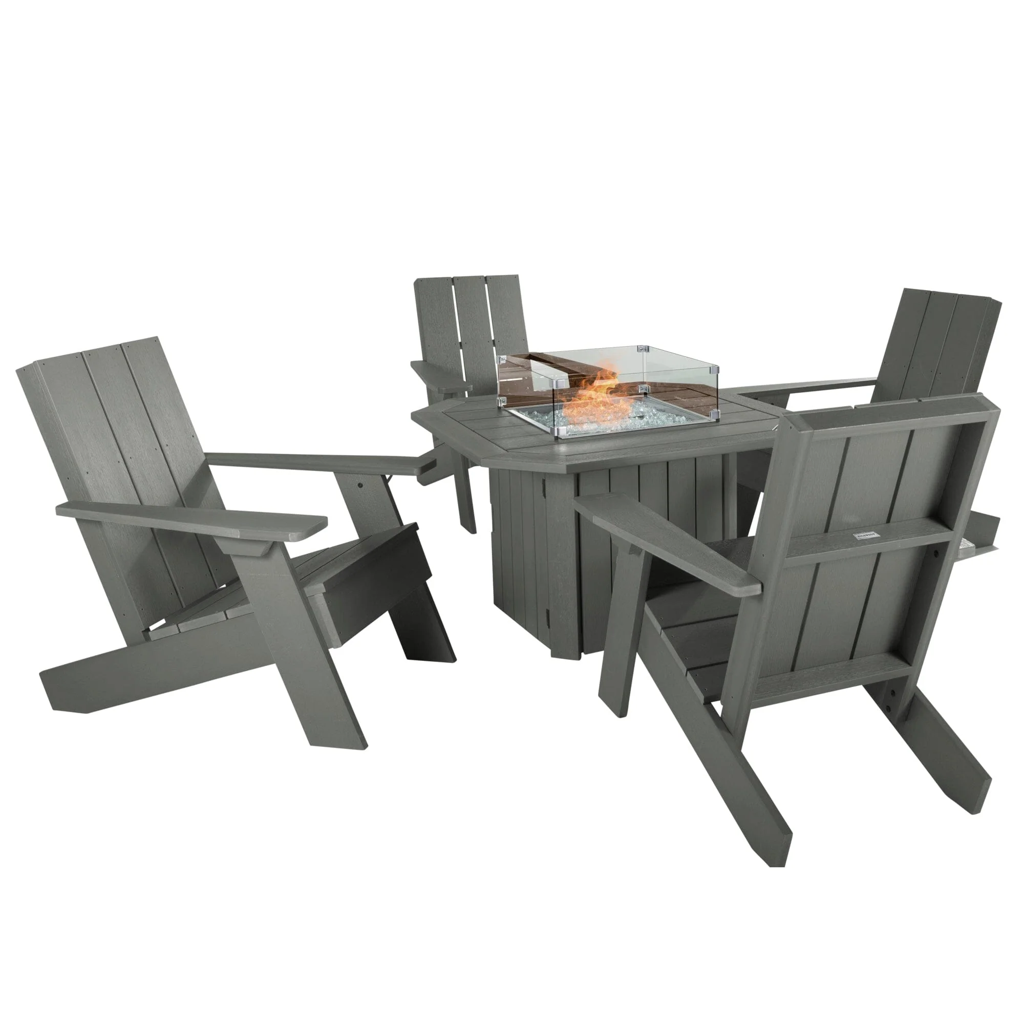 Italica Modern Adirondack 5-Piece Conversation Set with Fire Pit Table - Image 14