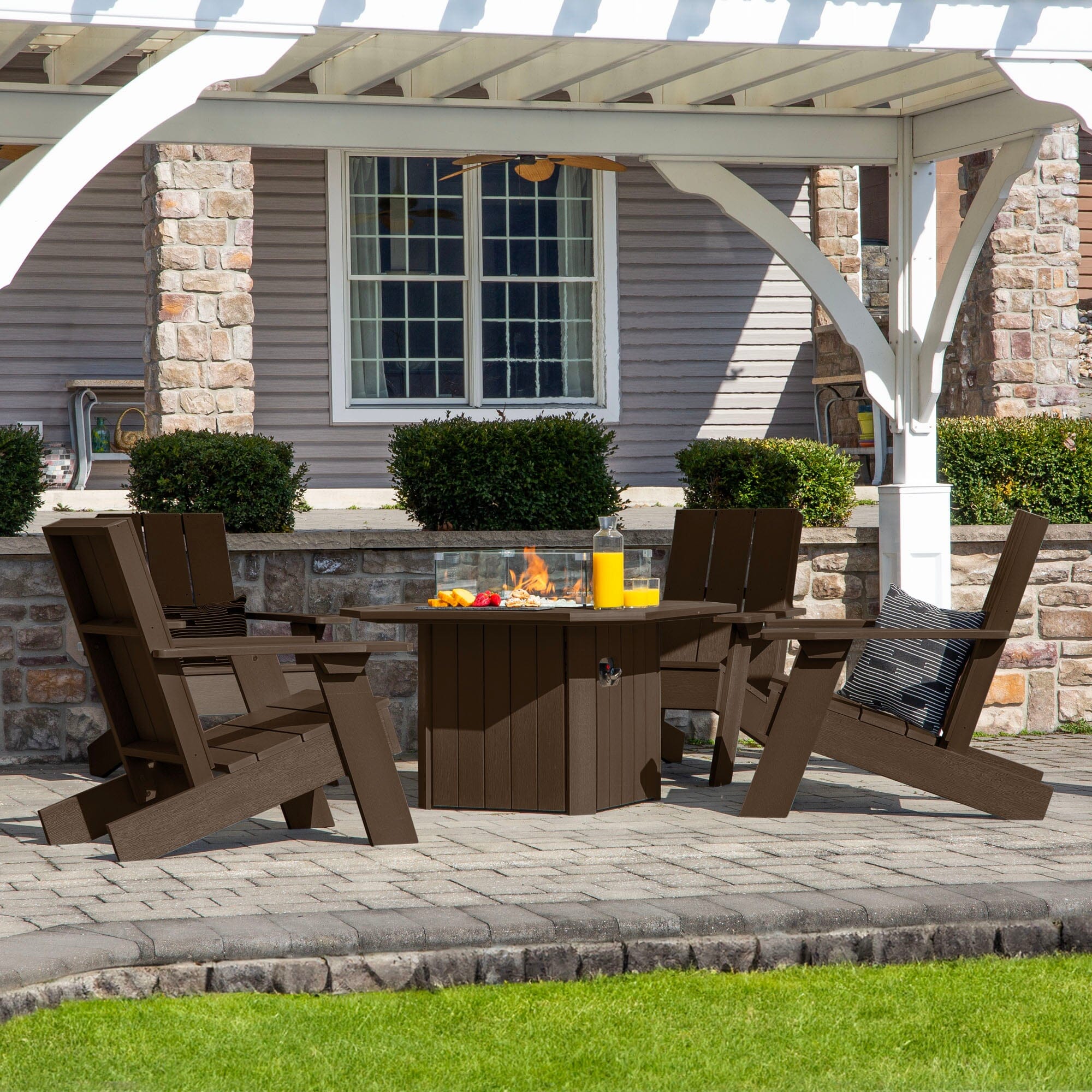 Italica Modern Adirondack 5-Piece Conversation Set with Fire Pit Table - Image 4