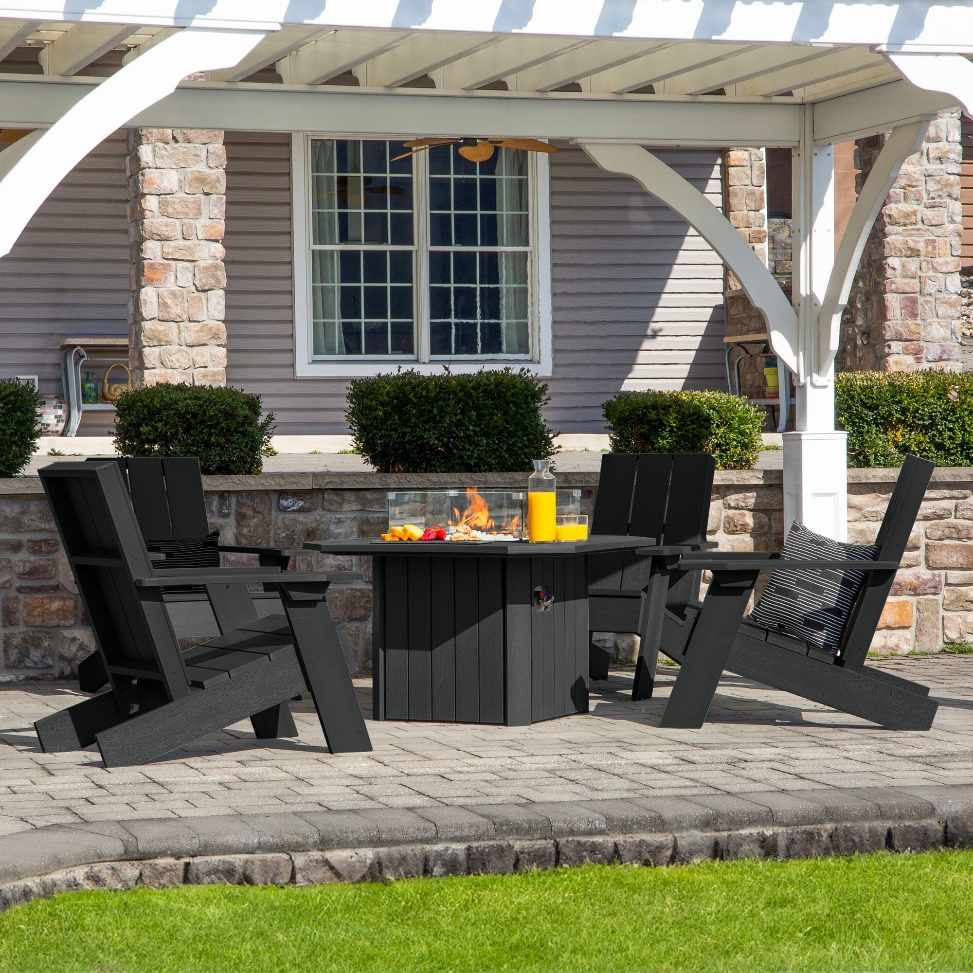 Italica Modern Adirondack 5-Piece Conversation Set with Fire Pit Table - Image 8