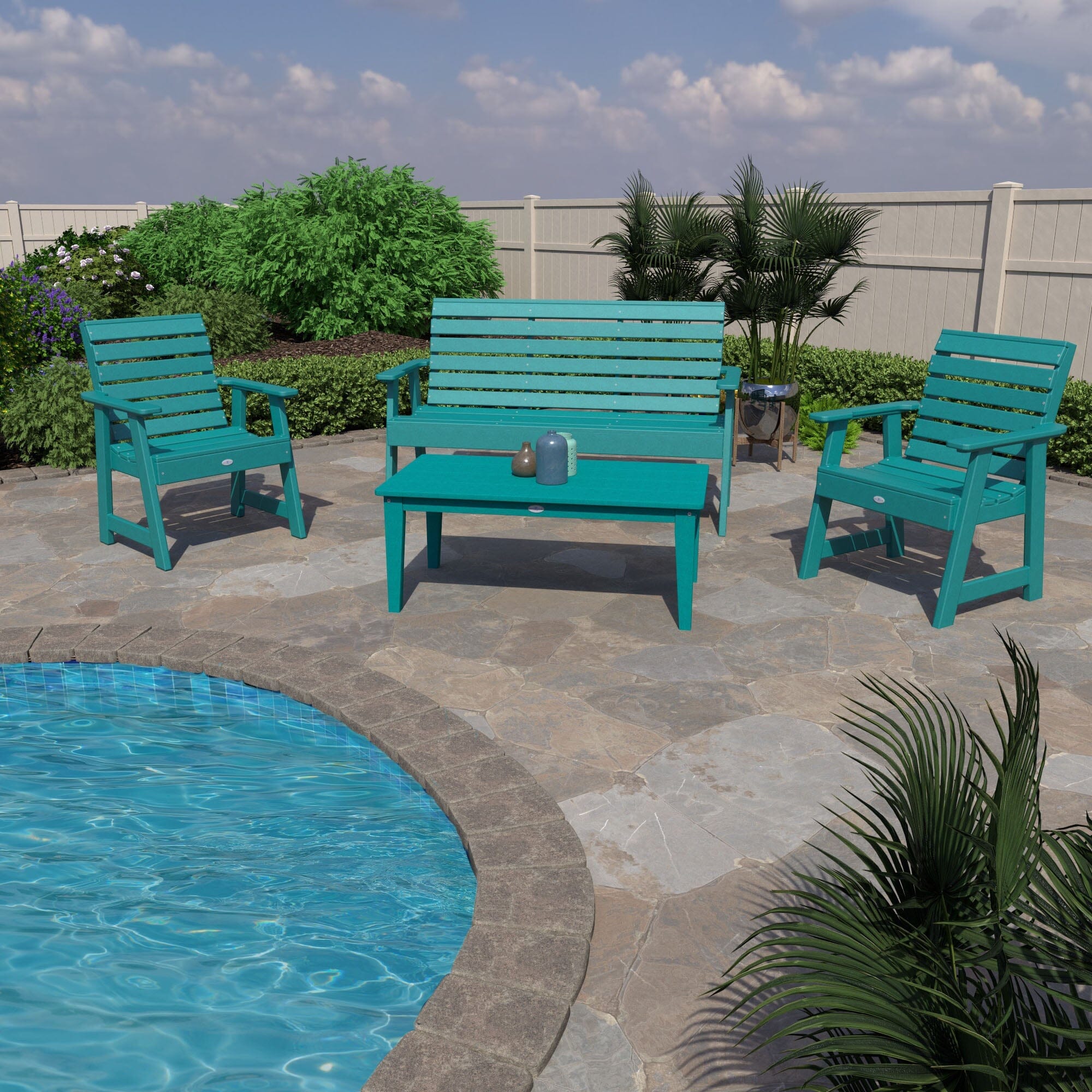 Riverside Garden Bench 5ft, 2 Garden Chairs and Conversation Table Set - Image 4