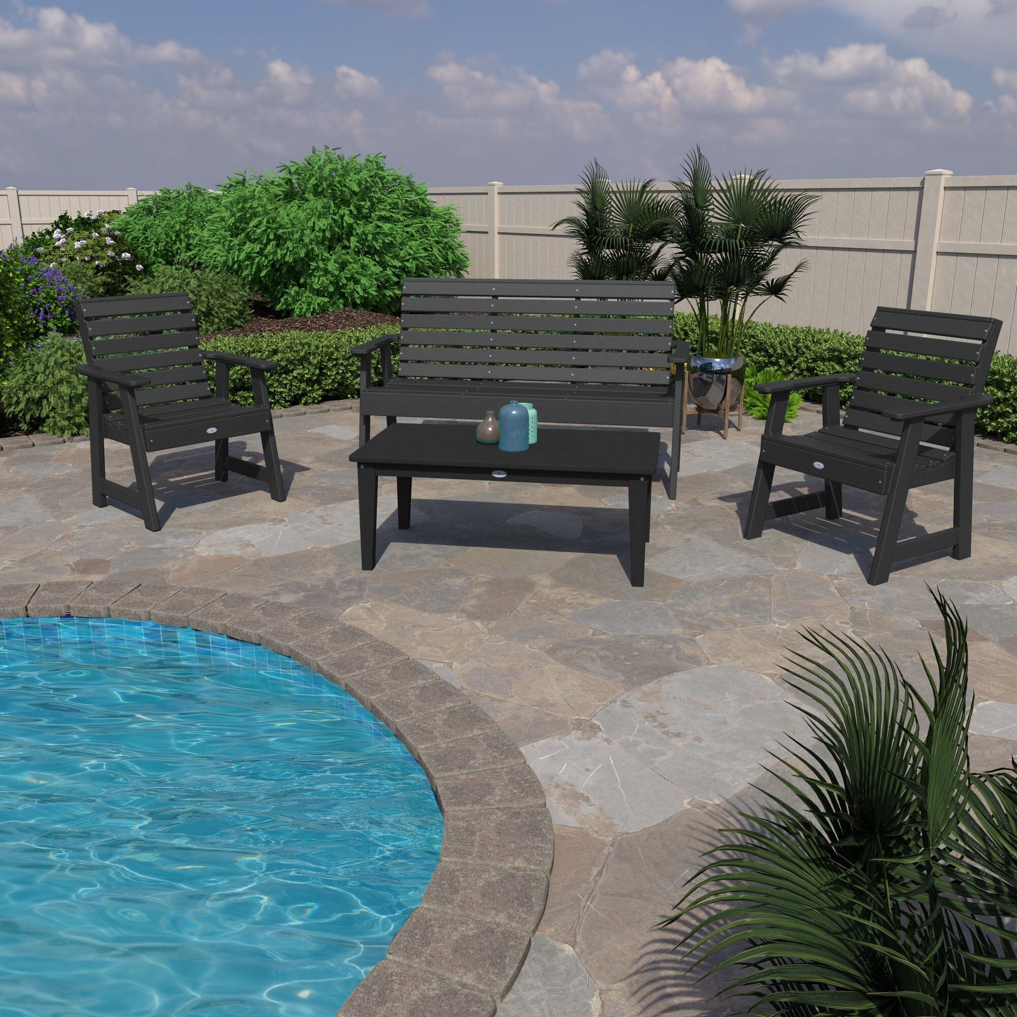 Riverside Garden Bench 5ft, 2 Garden Chairs and Conversation Table Set - Image 8